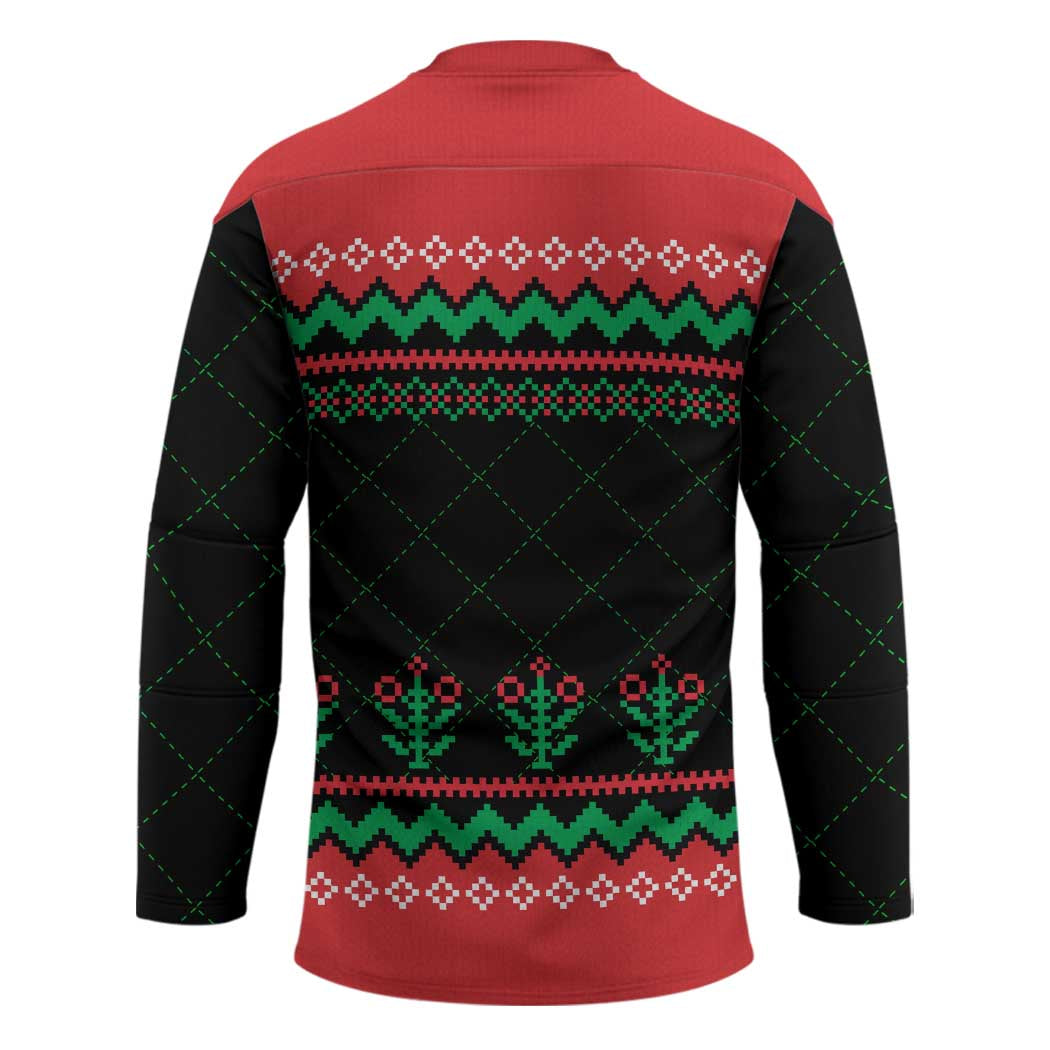 Christmas Cat Hockey Jersey with Grumpy Cat in Santa Hat Holiday Lights TS04