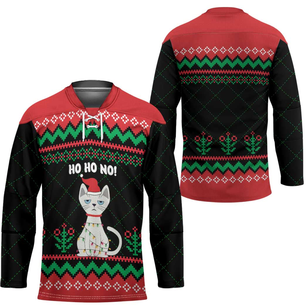 Christmas Cat Hockey Jersey with Grumpy Cat in Santa Hat Holiday Lights TS04