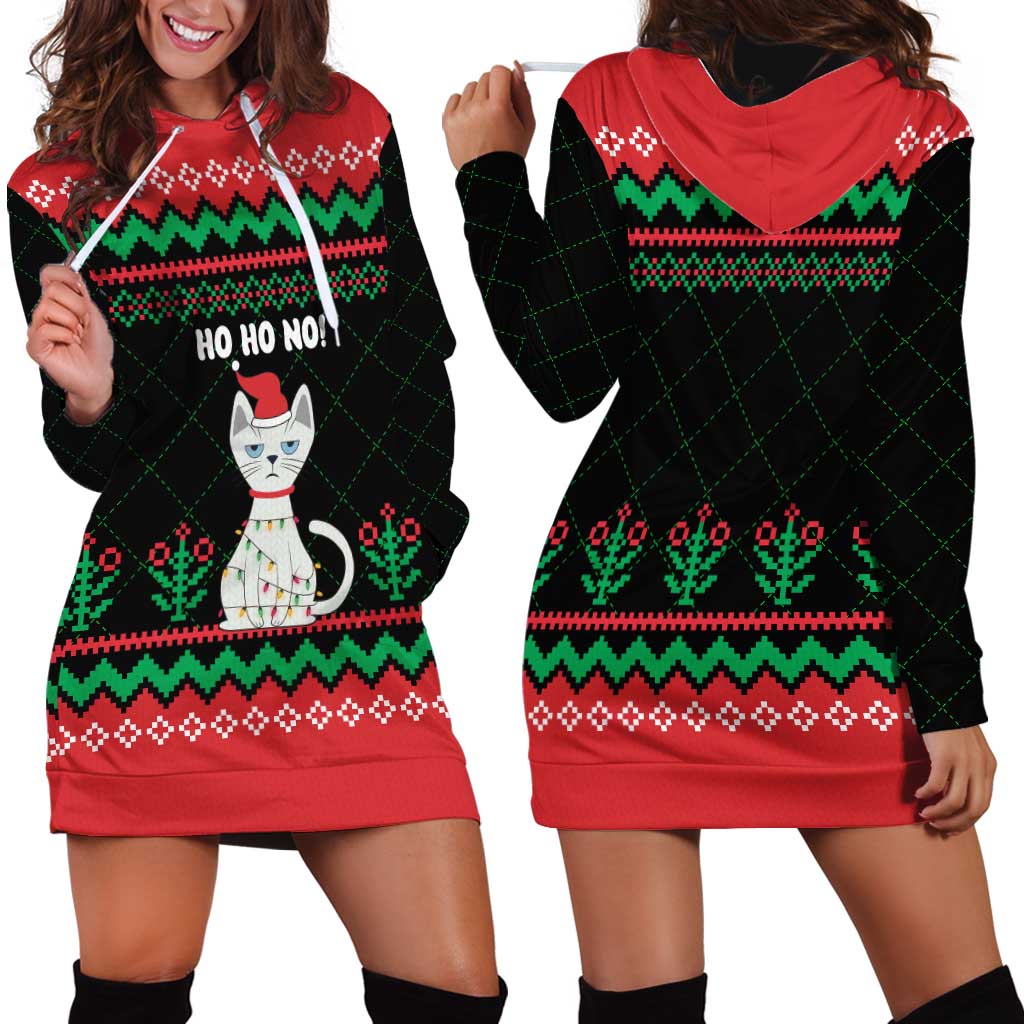 Christmas Cat Hoodie Dress with Grumpy Cat in Santa Hat Holiday Lights TS04