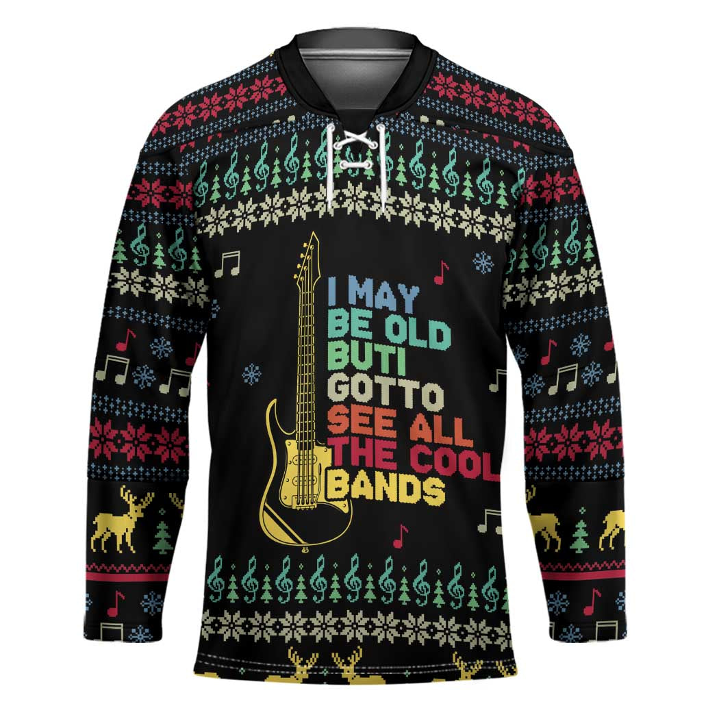 Christmas Vintage Guitar Hockey Jersey Xmas Holiday Patterns TS04