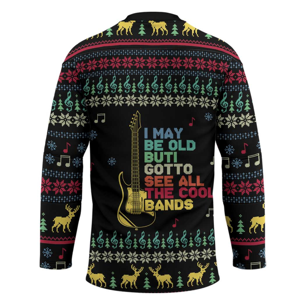 Christmas Vintage Guitar Hockey Jersey Xmas Holiday Patterns TS04