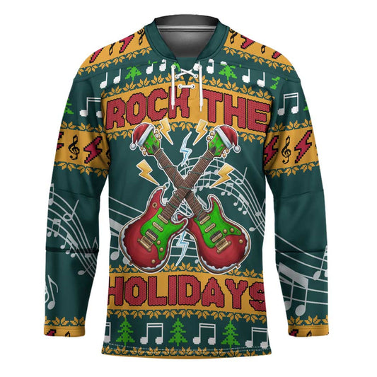 Rock The Holidays Guitar Christmas Hockey Jersey Xmas Holiday Patterns TS04