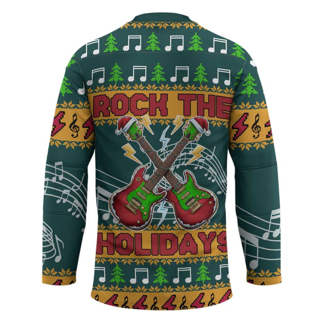 Rock The Holidays Guitar Christmas Hockey Jersey Xmas Holiday Patterns TS04