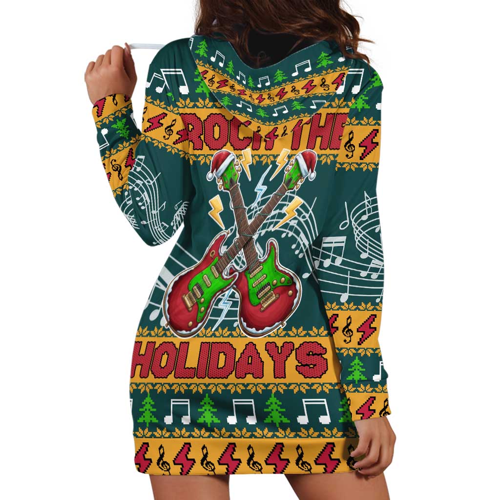 Rock The Holidays Guitar Christmas Hoodie Dress Xmas Holiday Patterns TS04