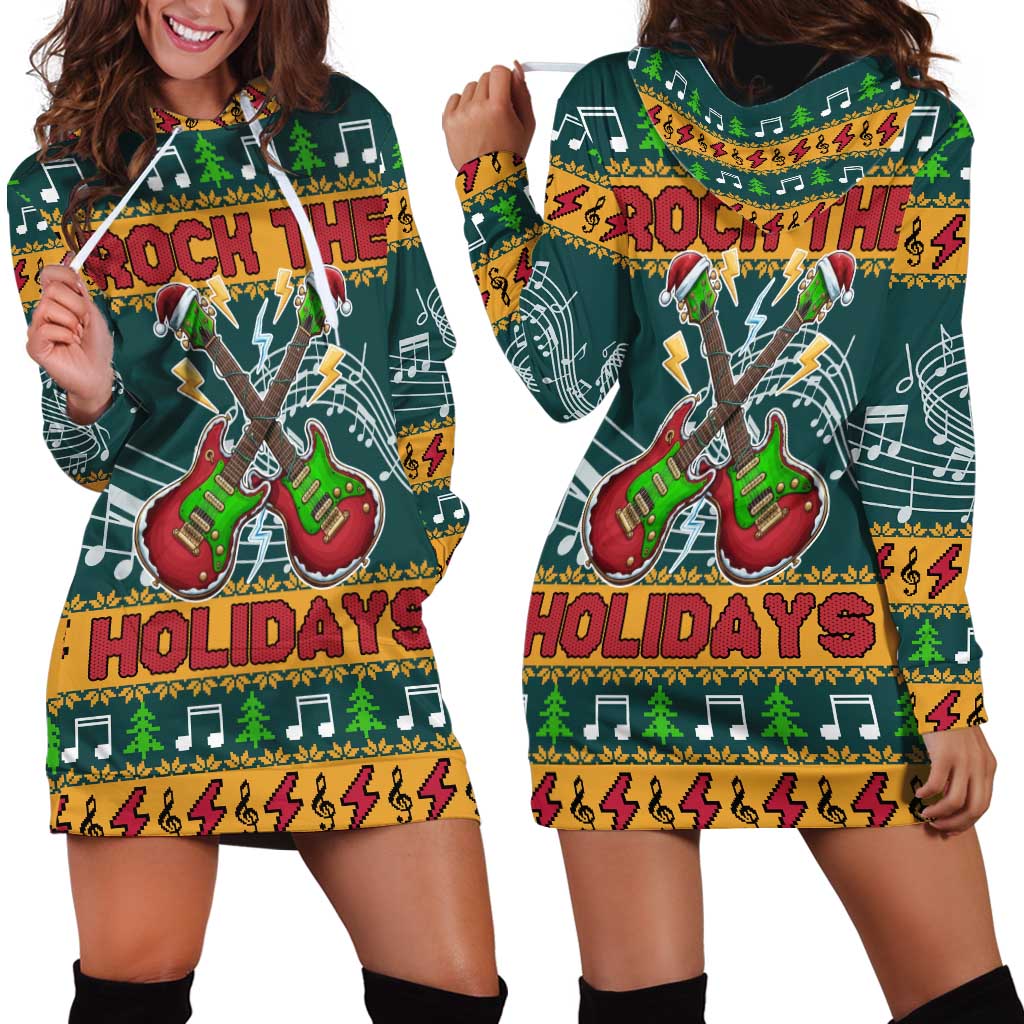 Rock The Holidays Guitar Christmas Hoodie Dress Xmas Holiday Patterns TS04