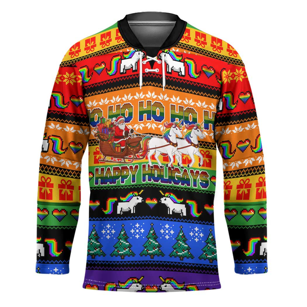 Happy Holigays Christmas Hockey Jersey Xmas Holiday Patterns TS04