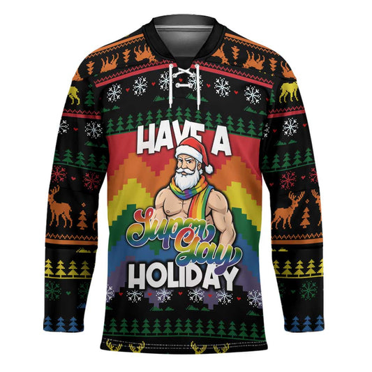 Have A Super Gay Holiday Christmas Hockey Jersey Xmas Holiday Patterns TS04