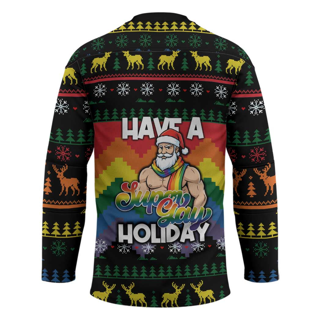 Have A Super Gay Holiday Christmas Hockey Jersey Xmas Holiday Patterns TS04