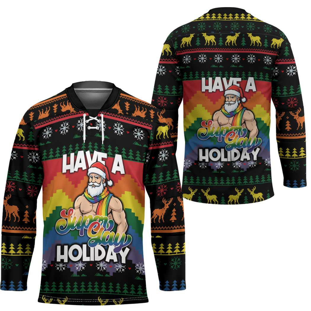 Have A Super Gay Holiday Christmas Hockey Jersey Xmas Holiday Patterns TS04