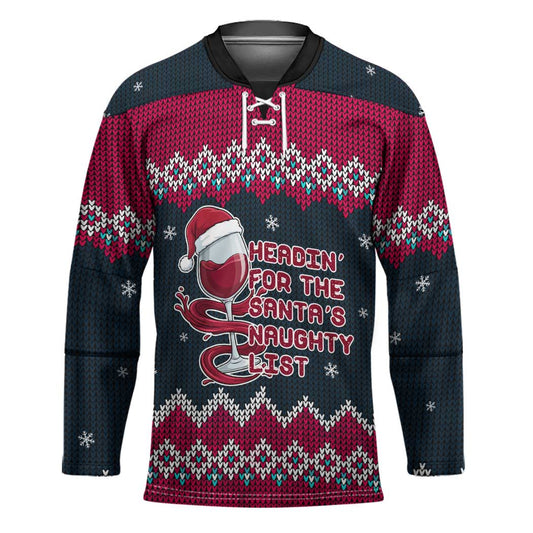 Headin For Santas Naughty Christmas Christmas Hockey Jersey Xmas Holiday Patterns TS04