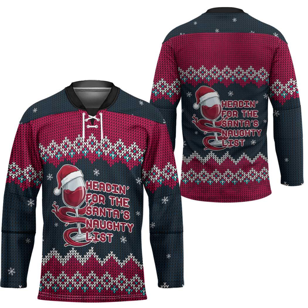 Headin For Santas Naughty Christmas Christmas Hockey Jersey Xmas Holiday Patterns TS04