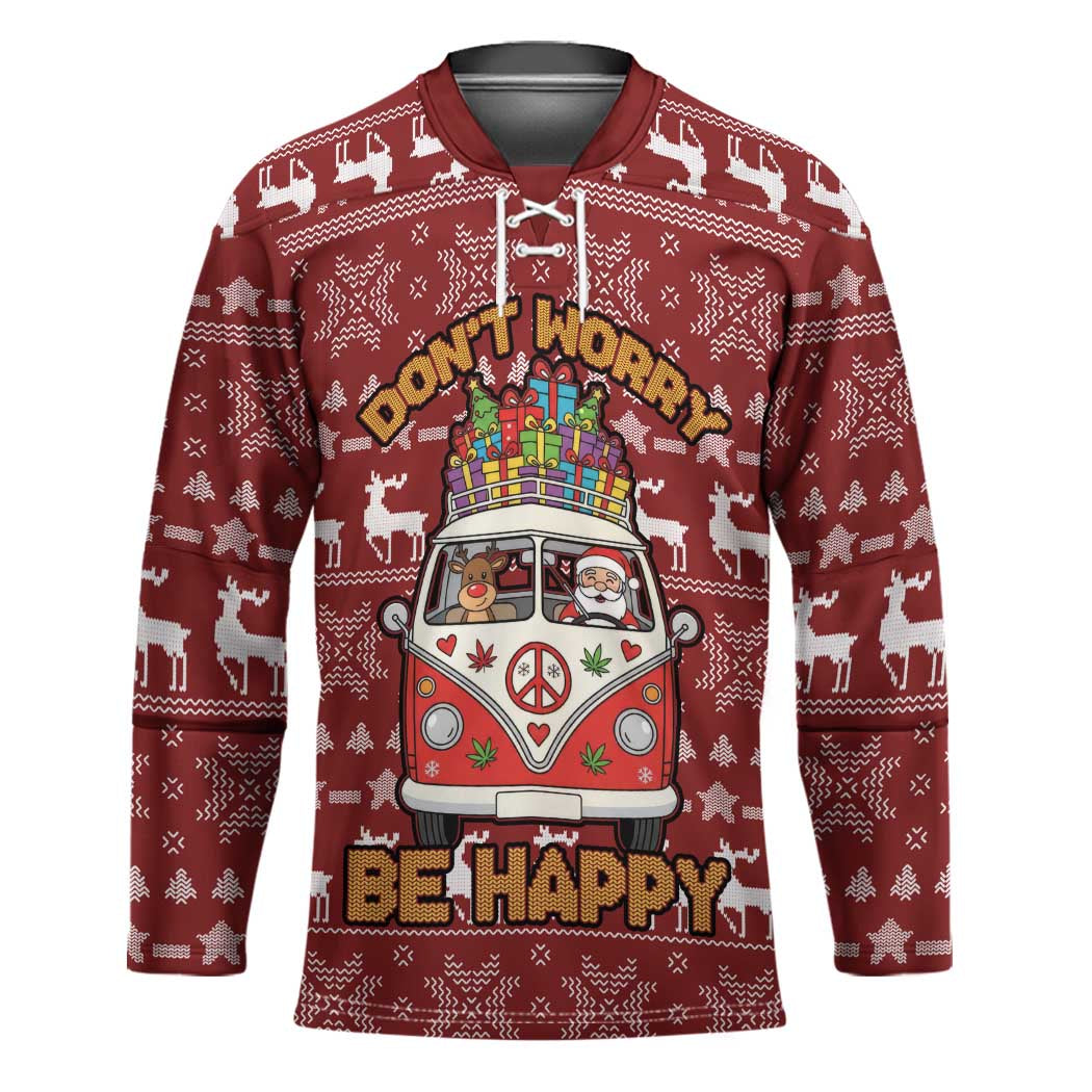 Hippie Car Santa Claus Christmas Hockey Jersey Xmas Holiday Patterns TS04