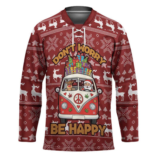 Hippie Car Santa Claus Christmas Hockey Jersey Xmas Holiday Patterns TS04