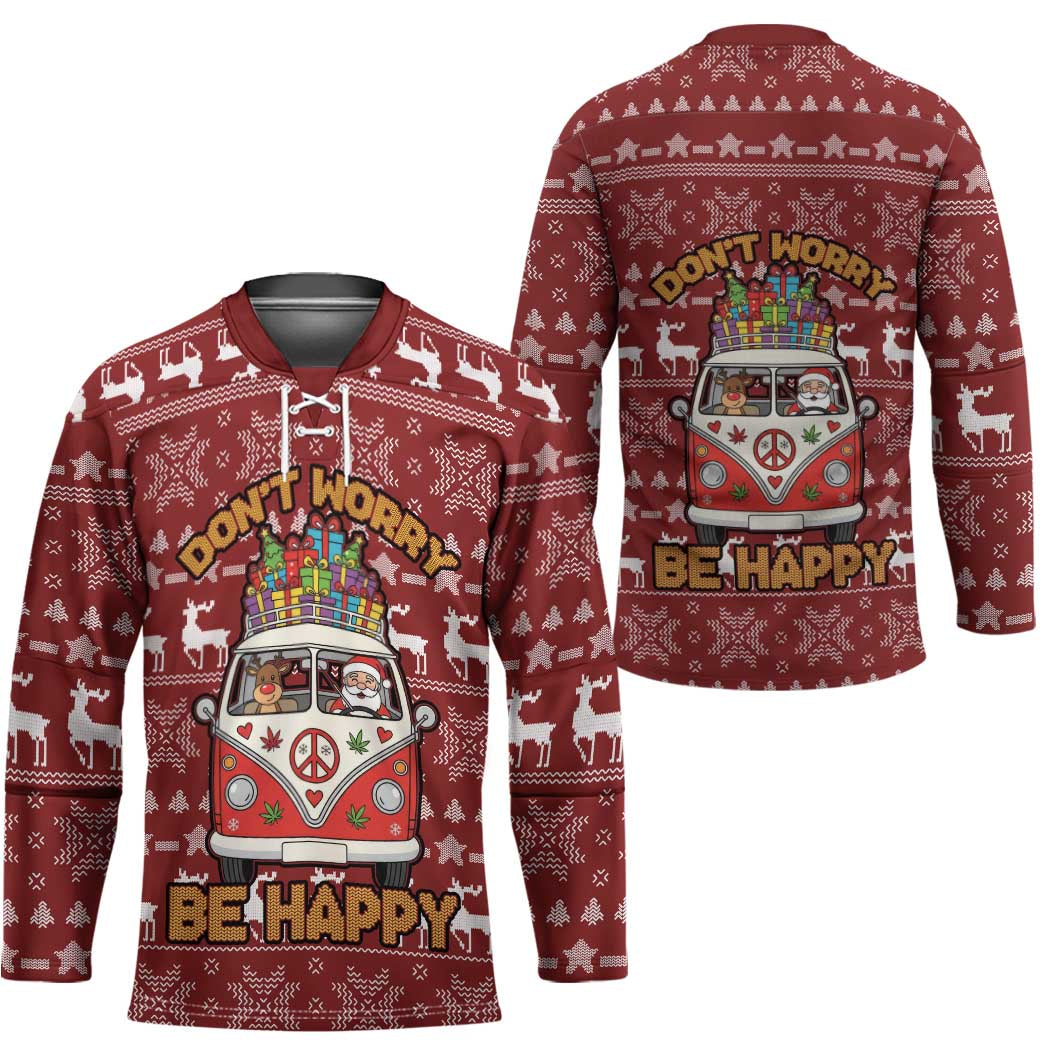 Hippie Car Santa Claus Christmas Hockey Jersey Xmas Holiday Patterns TS04