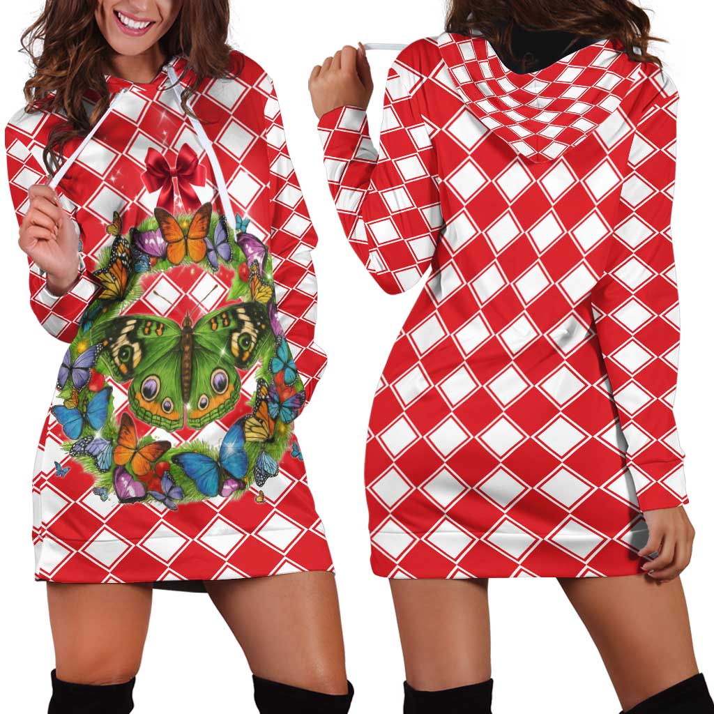 Christmas Butterfly Wreath Hoodie Dress Xmas Holiday Patterns TS04