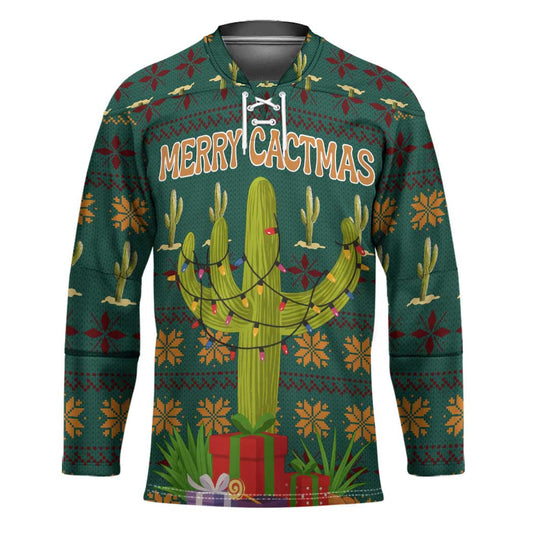 Cactus Gifts Christmas Hockey Jersey Xmas Holiday Patterns TS04