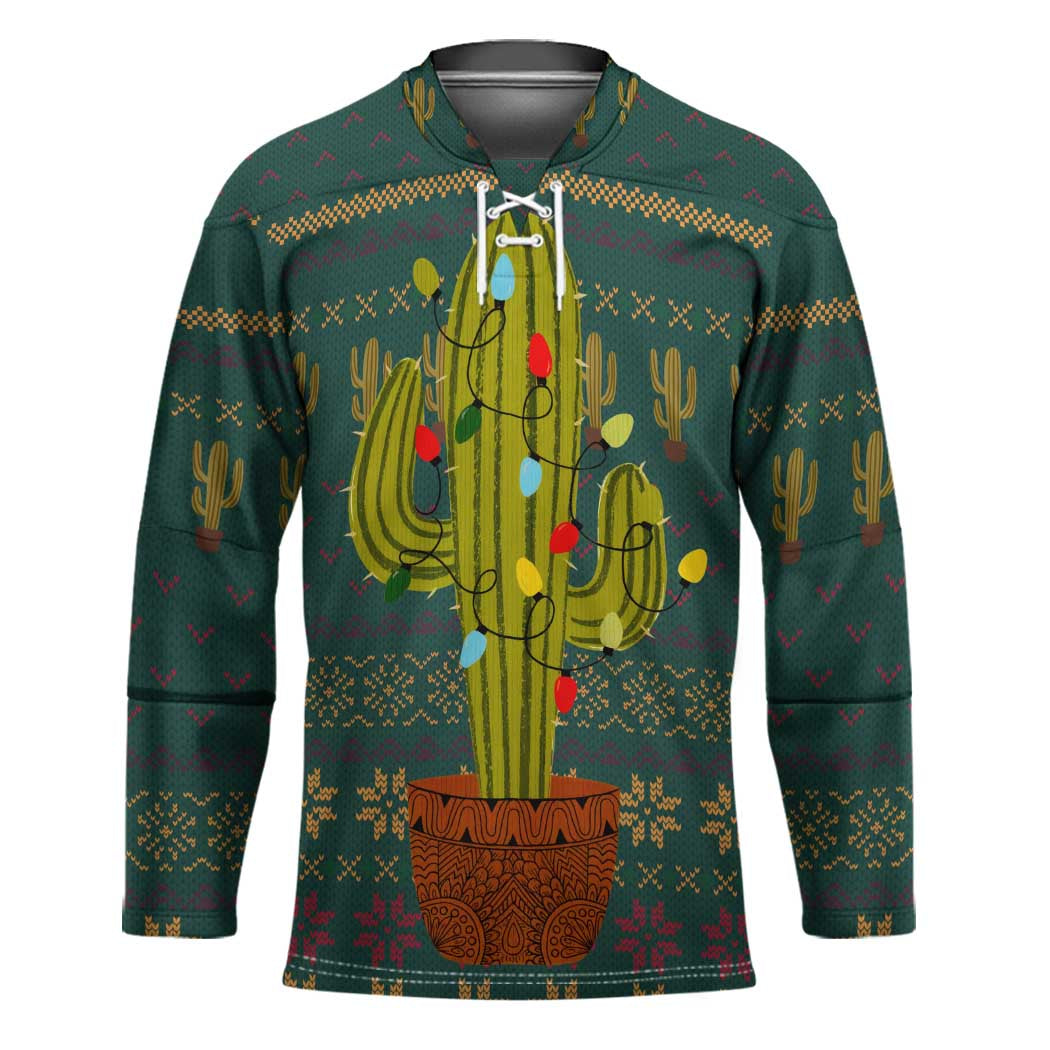 Cactus Christmas Hockey Jersey Xmas Holiday Patterns TS04