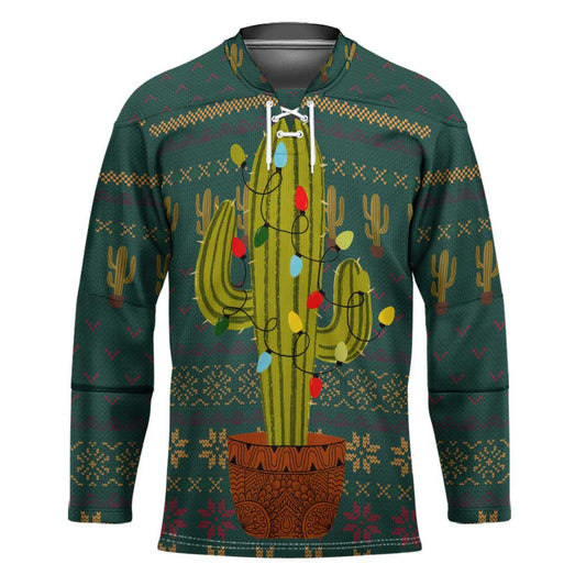 Cactus Christmas Hockey Jersey Xmas Holiday Patterns TS04