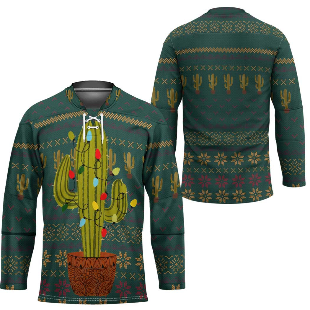 Cactus Christmas Hockey Jersey Xmas Holiday Patterns TS04