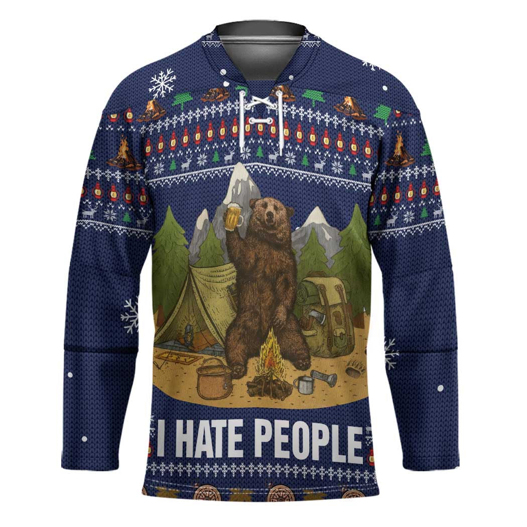 Camping I Hate People Christmas Hockey Jersey Xmas Holiday Patterns TS04