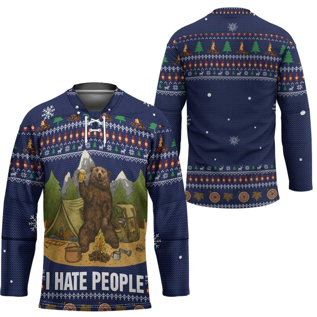 Camping I Hate People Christmas Hockey Jersey Xmas Holiday Patterns TS04