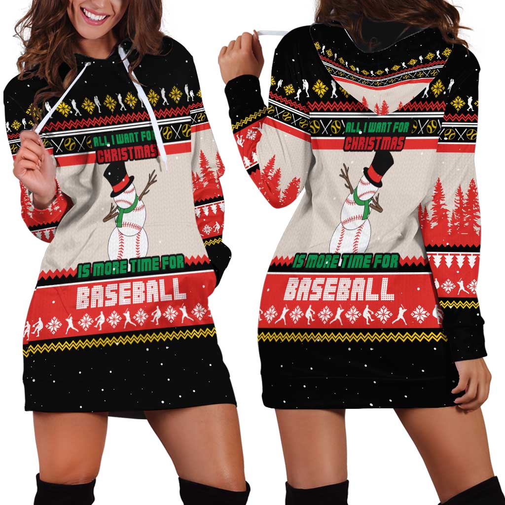 Is More Time for Baseball Design Hoodie Dress with Baseball Snowman All I Want for Christmas TS04