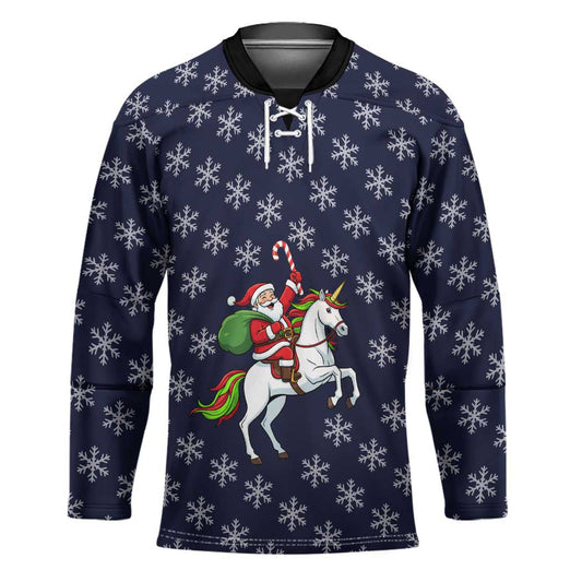 Horse And Santa Claus Christmas Christmas Hockey Jersey Xmas Holiday Patterns TS04