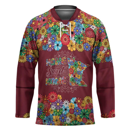 Home Sweet Home Minnesota Flower Christmas Hockey Jersey Xmas Holiday Patterns TS04