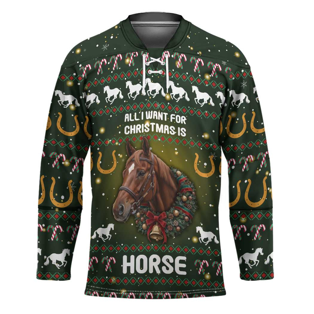 Horse All I Need For Christmas Christmas Hockey Jersey Xmas Holiday Patterns TS04