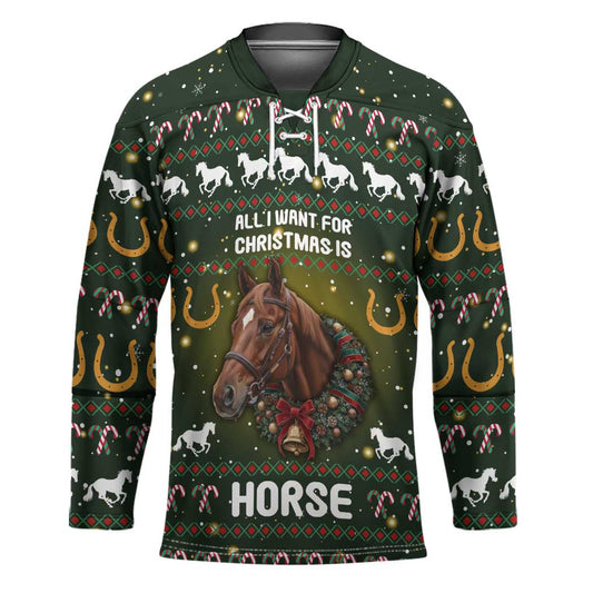 Horse All I Need For Christmas Christmas Hockey Jersey Xmas Holiday Patterns TS04