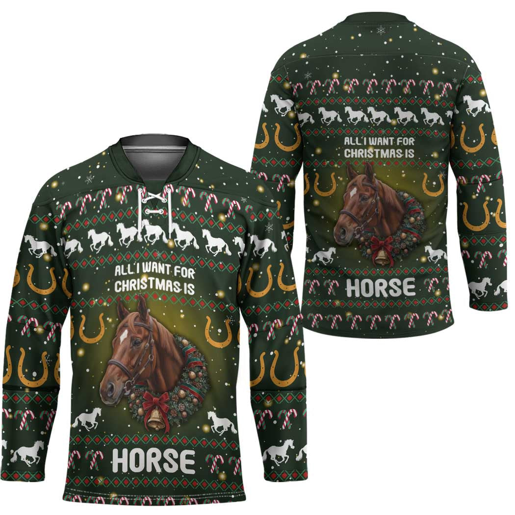 Horse All I Need For Christmas Christmas Hockey Jersey Xmas Holiday Patterns TS04