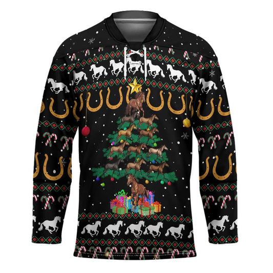 Horse Christmas Tree Christmas Design Hockey Jersey Xmas Holiday Patterns TS04