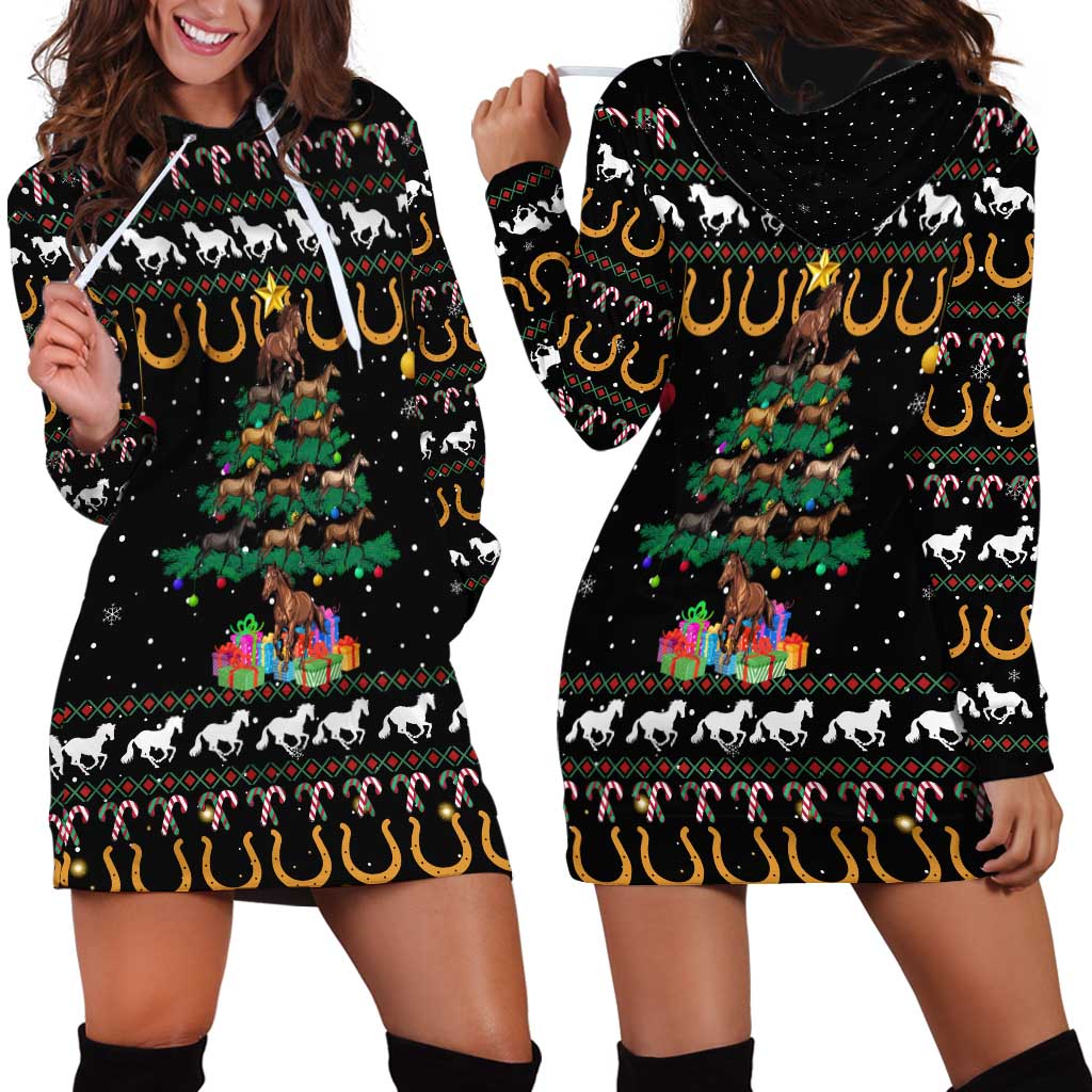 Horse Christmas Tree Christmas Design Hoodie Dress Xmas Holiday Patterns TS04