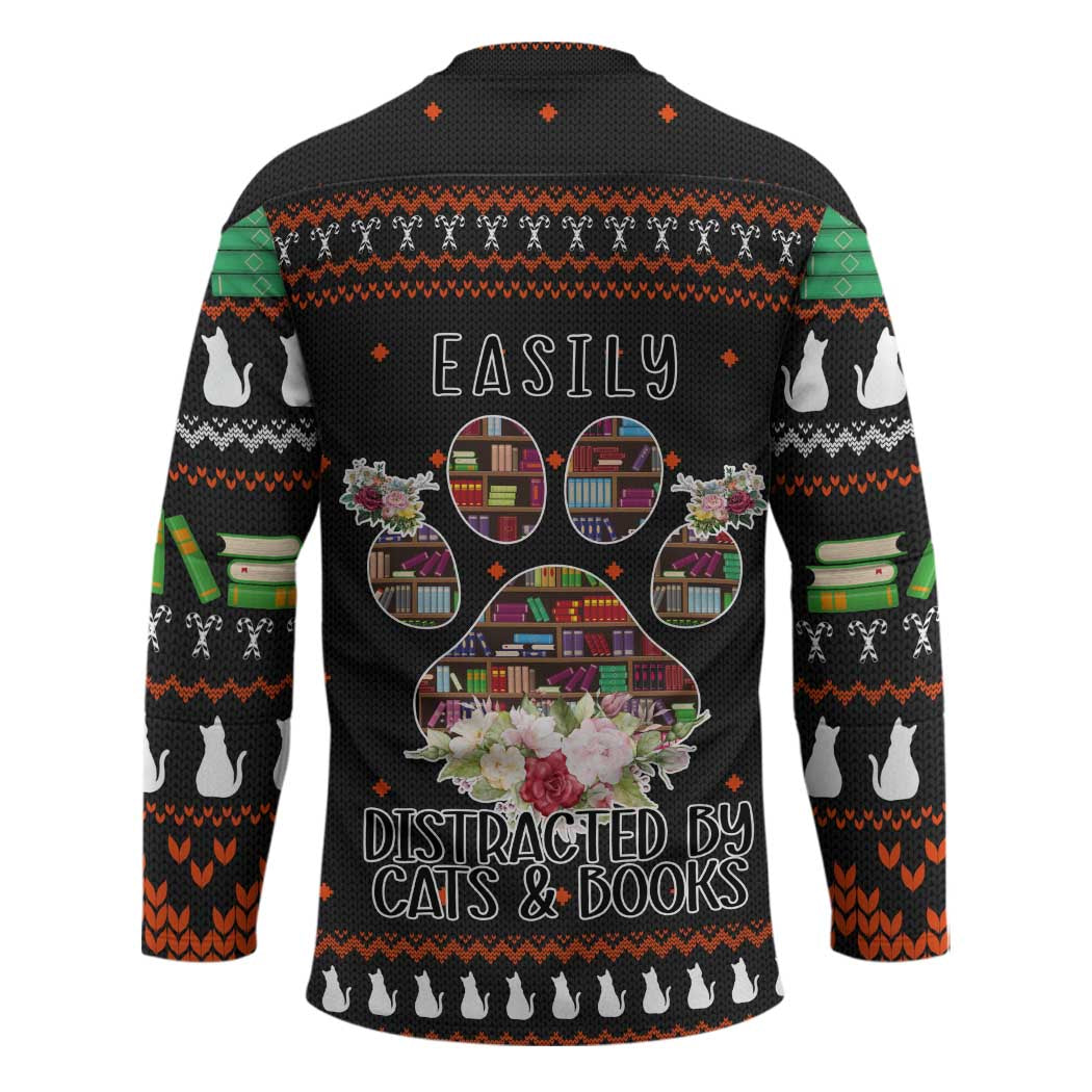 Cat And Books Christmas Hockey Jersey Xmas Holiday Patterns TS04