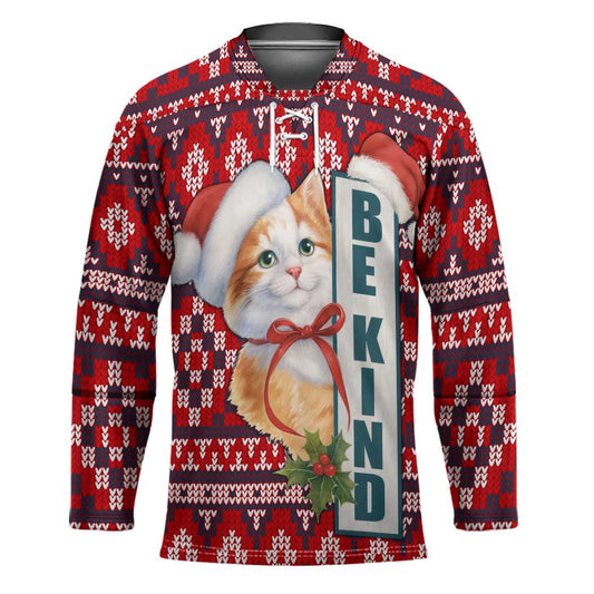 Cat Be Kind Christmas Hockey Jersey Xmas Holiday Patterns TS04