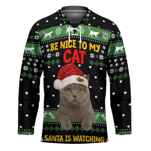 Cat Be Nice Christmas Hockey Jersey Xmas Holiday Patterns TS04