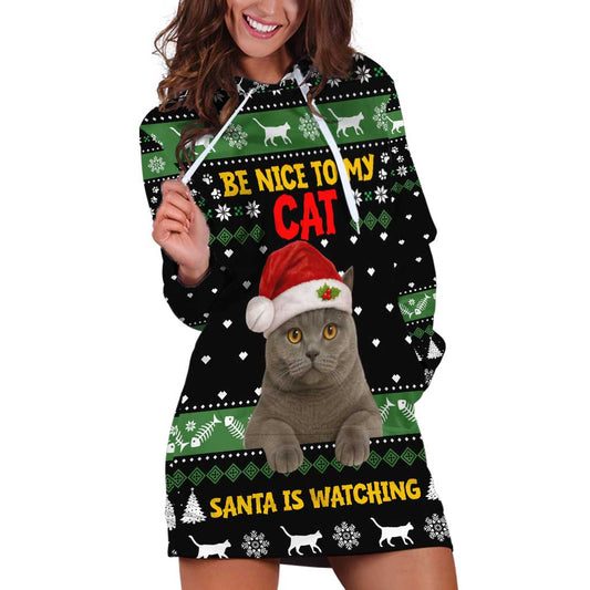 Cat Be Nice Christmas Hoodie Dress Xmas Holiday Patterns TS04