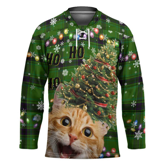 Cat Christmas Tree Hockey Jersey Xmas Holiday Patterns TS04