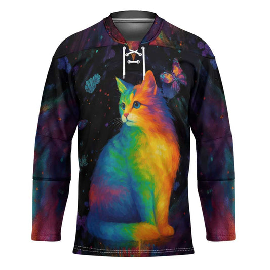 Cat Colorful Christmas Hockey Jersey Xmas Holiday Patterns TS04