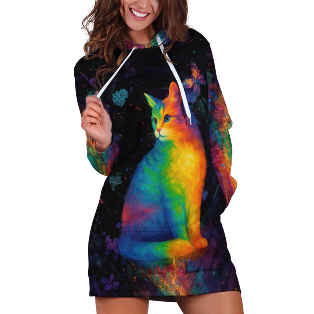 Cat Colorful Christmas Hoodie Dress Xmas Holiday Patterns TS04