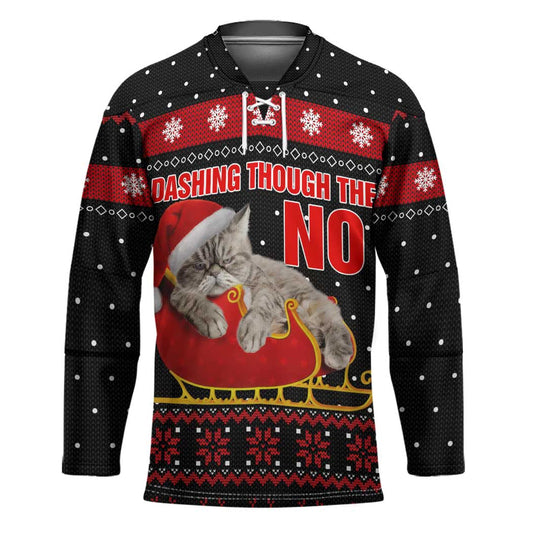 Cat Dashing Through The No Christmas Hockey Jersey Xmas Holiday Patterns TS04