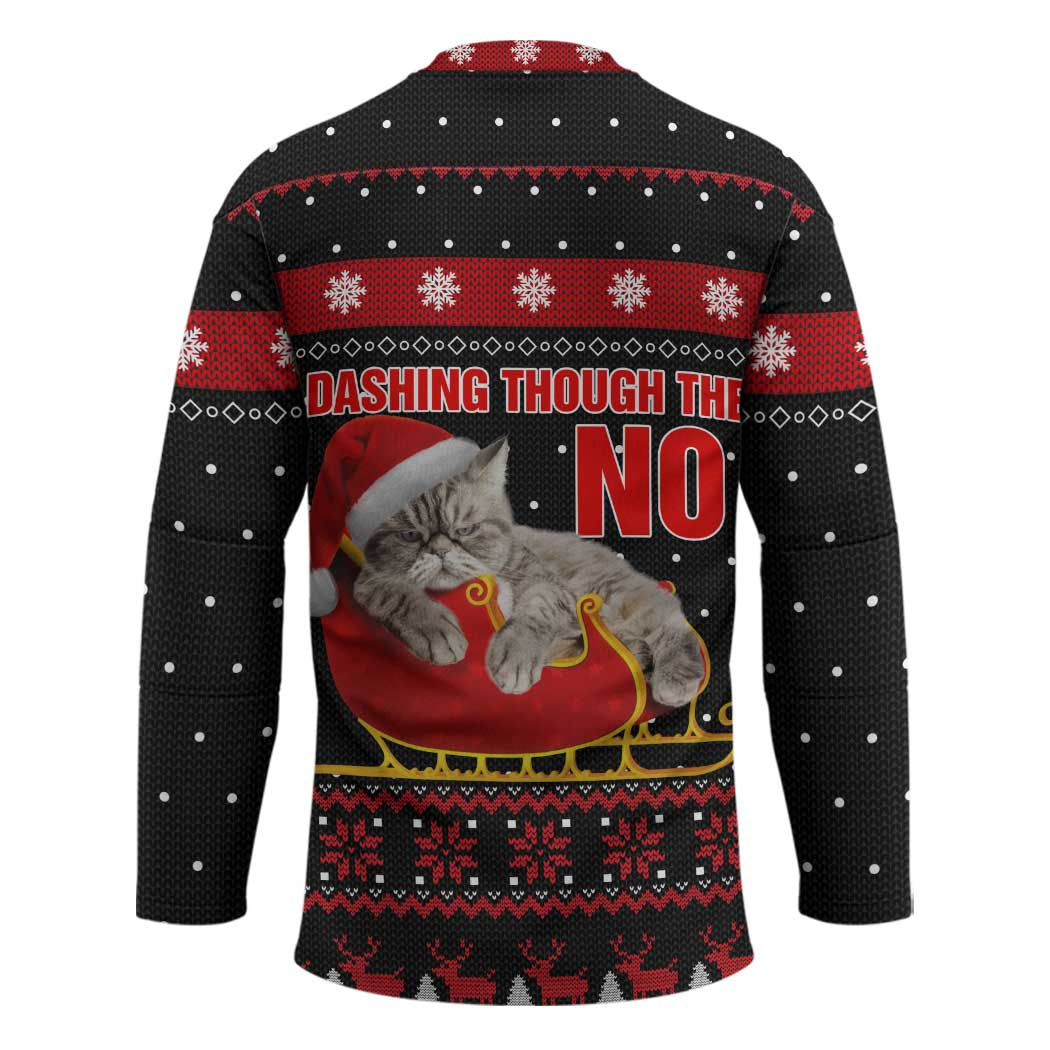 Cat Dashing Through The No Christmas Hockey Jersey Xmas Holiday Patterns TS04