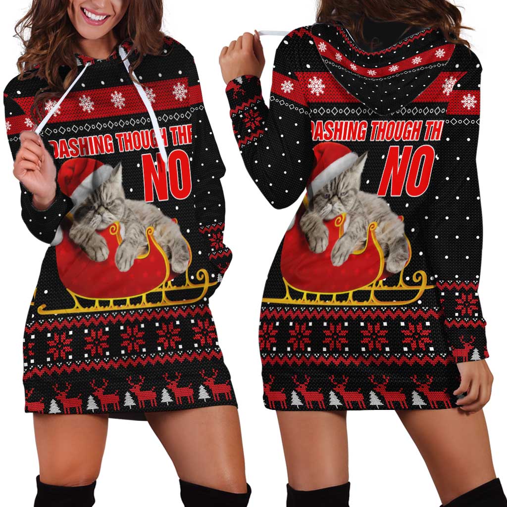 Cat Dashing Through The No Christmas Hoodie Dress Xmas Holiday Patterns TS04