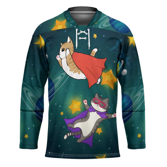 Cat Galaxy Christmas Hockey Jersey Xmas Holiday Patterns TS04