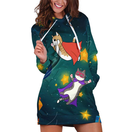 Cat Galaxy Christmas Hoodie Dress Xmas Holiday Patterns TS04
