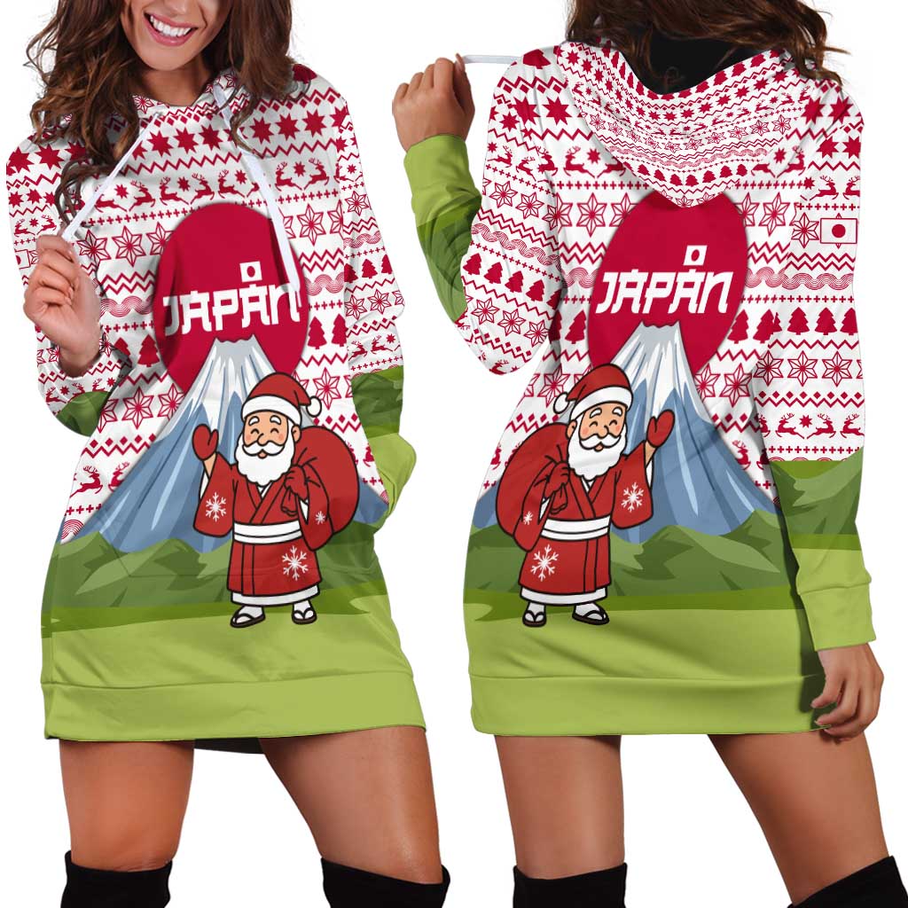 Japan Christmas Hoodie Dress with Santa Mount Fuji Rising Sun and Festive Pattern Design TS04