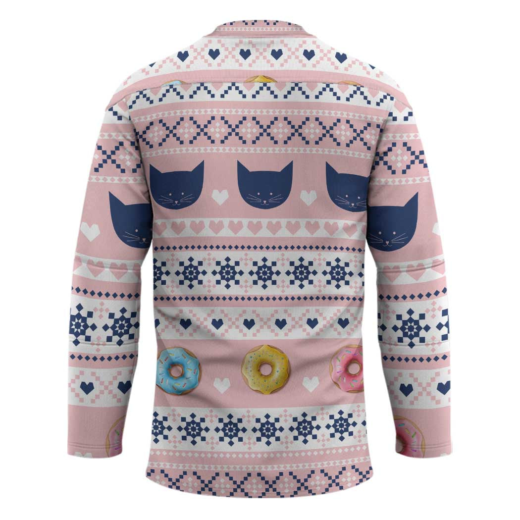 Cat I Do It For Donuts Christmas Hockey Jersey Xmas Holiday Patterns TS04