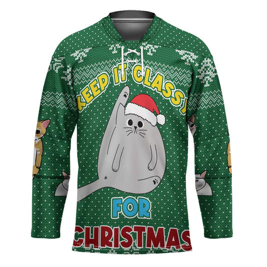 Cat Keep It Classy Christmas Hockey Jersey Xmas Holiday Patterns TS04