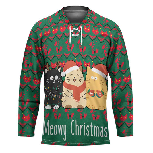 Cat Meowy Christmas Hockey Jersey Xmas Holiday Patterns TS04