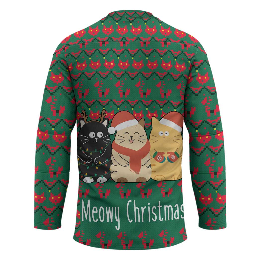 Cat Meowy Christmas Hockey Jersey Xmas Holiday Patterns TS04